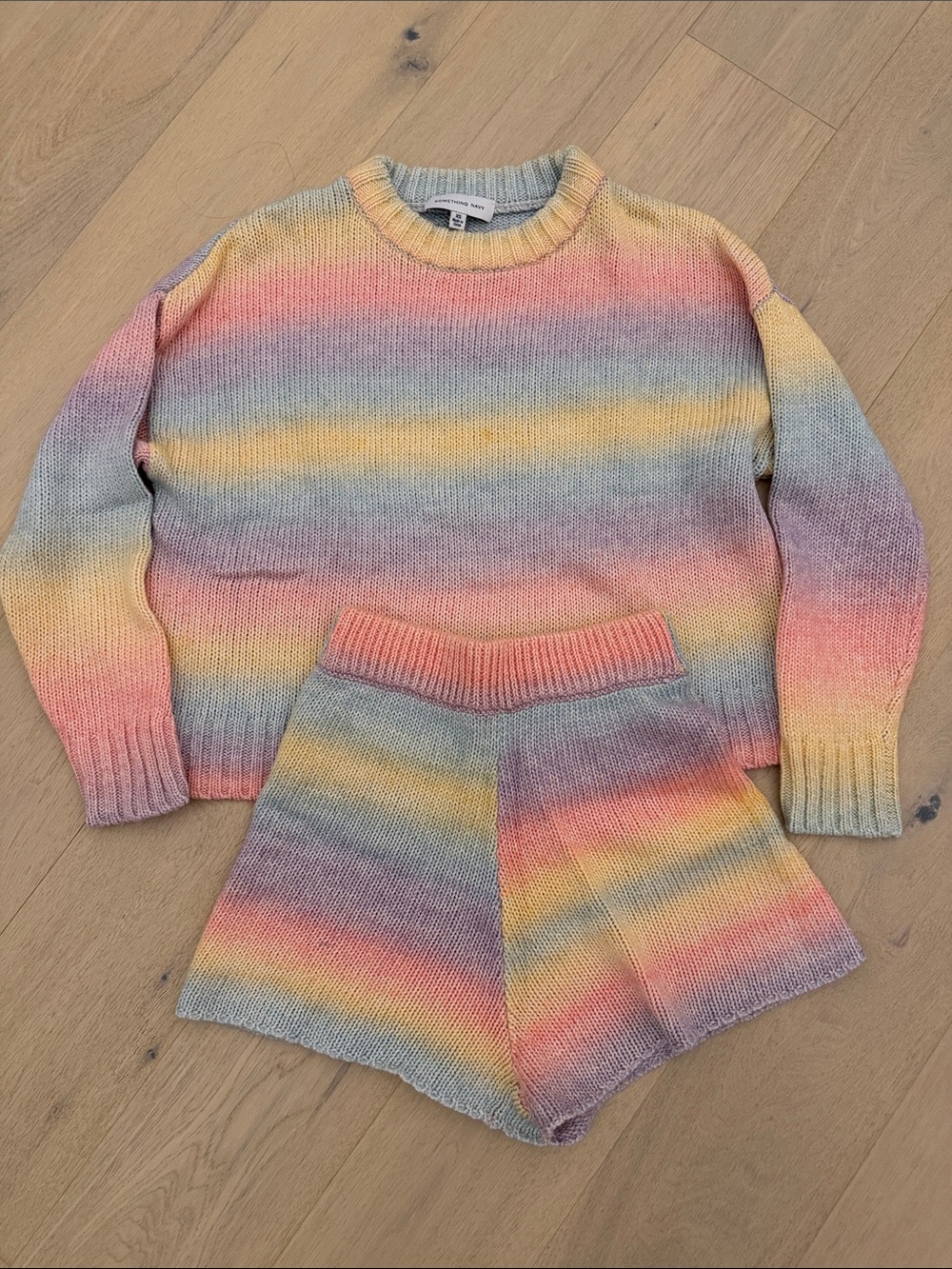 Something Navy Multicolor Rainbow Knit Sweater & Shorts Set